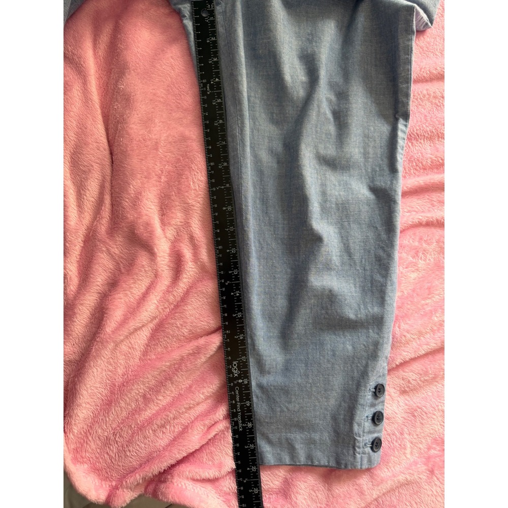 Talbots Perfect Crop Pants 10P Blue Cotton Chambray Button Hem Petite Trousers - Picture 8 of 9